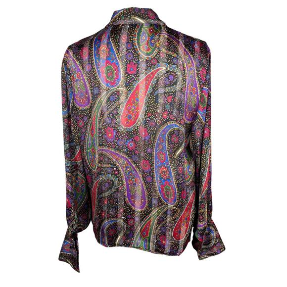 Stuart Lang American Vintage 80s Button Down Floral Paisley Silky 10 - Picture 2 of 13